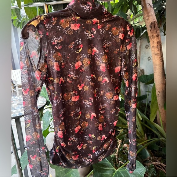 NWT Cinq a Sept floral turtle neck mesh blouse mini bouqet - Picture 1 of 4